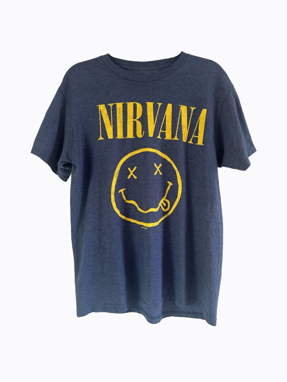 Nirvana Band Blue T-Shirt L Kurt Cobain Alternative 90s Rock Grunge Smiley Face